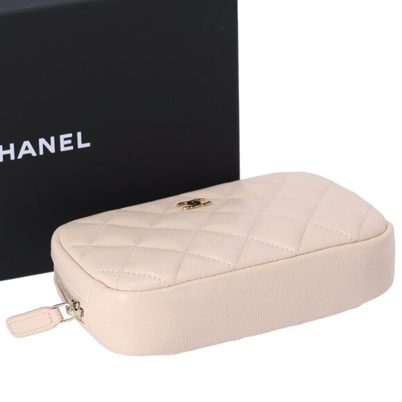 CHANEL Matelasse Pouch A80909 Beige Caviar Leather - Picture 3 of 6